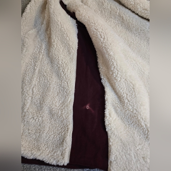 L.L. Bean Sherpa Lined Deep Wine Small Petite Fall Cozy Open Front Cardigan - Picture 11 of 12